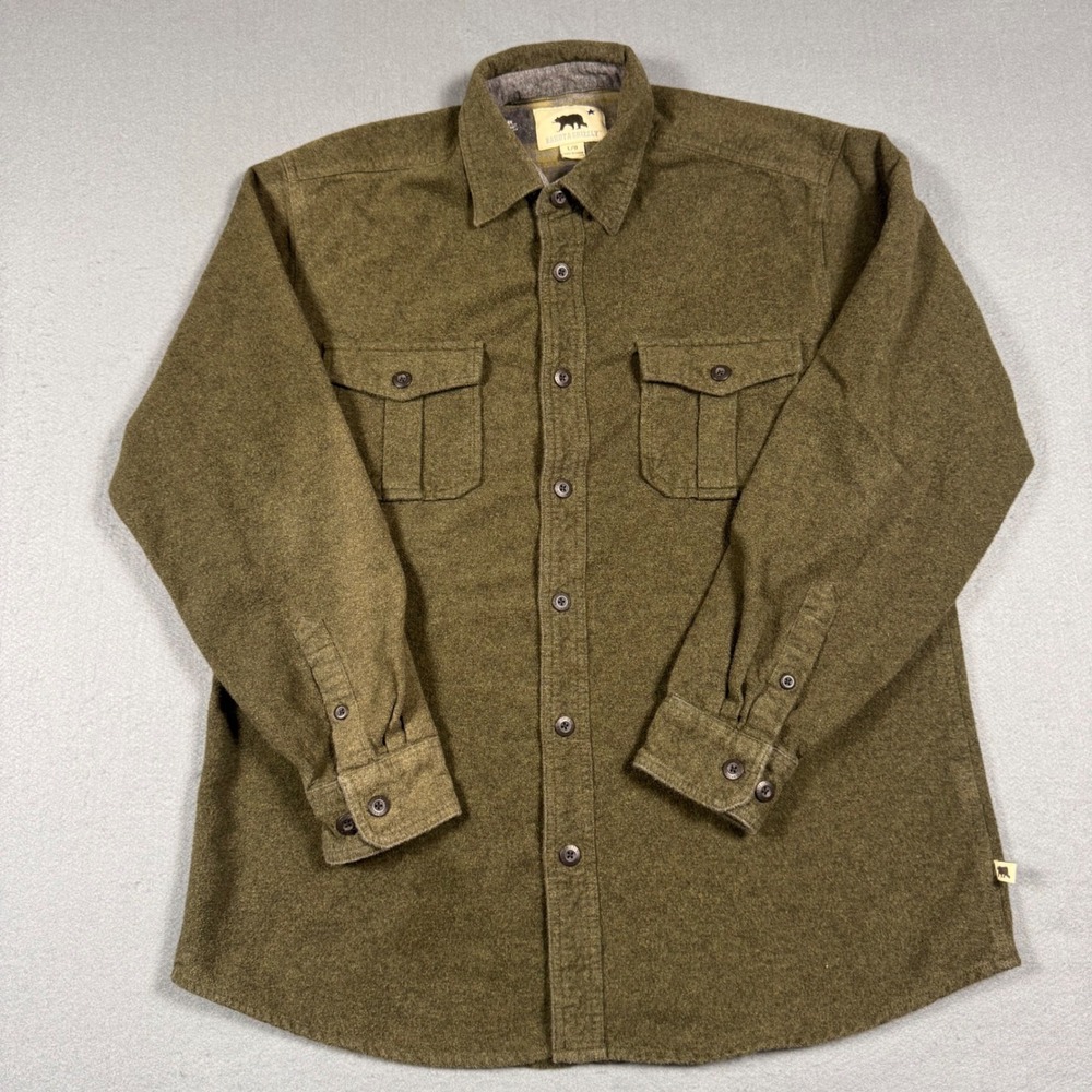 Dakota Grizzly Mens Large Olive Green Heavyweight Fleece Flannel Shirt Workwear